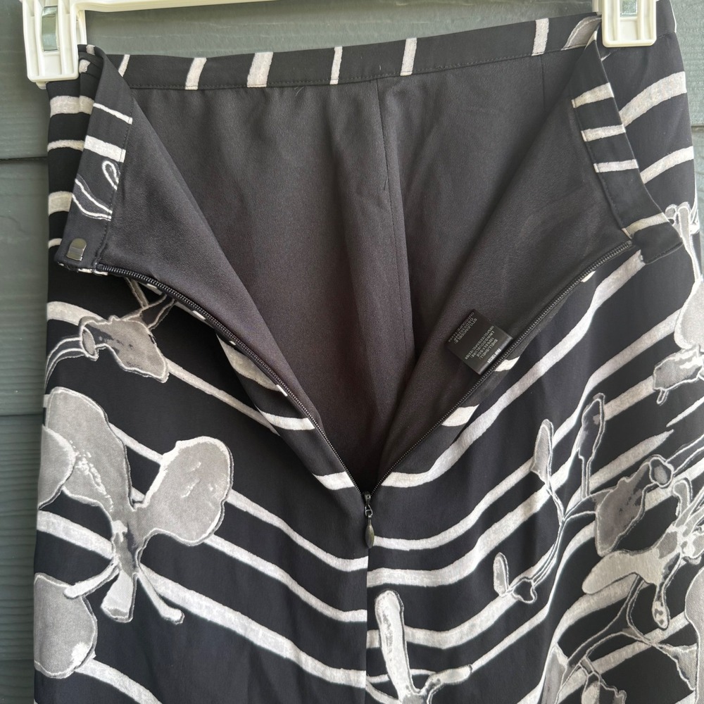 Halston Heritage Silk Floral Stripe Bias Midi Skirt Black White Size 2 - Picture 5 of 9